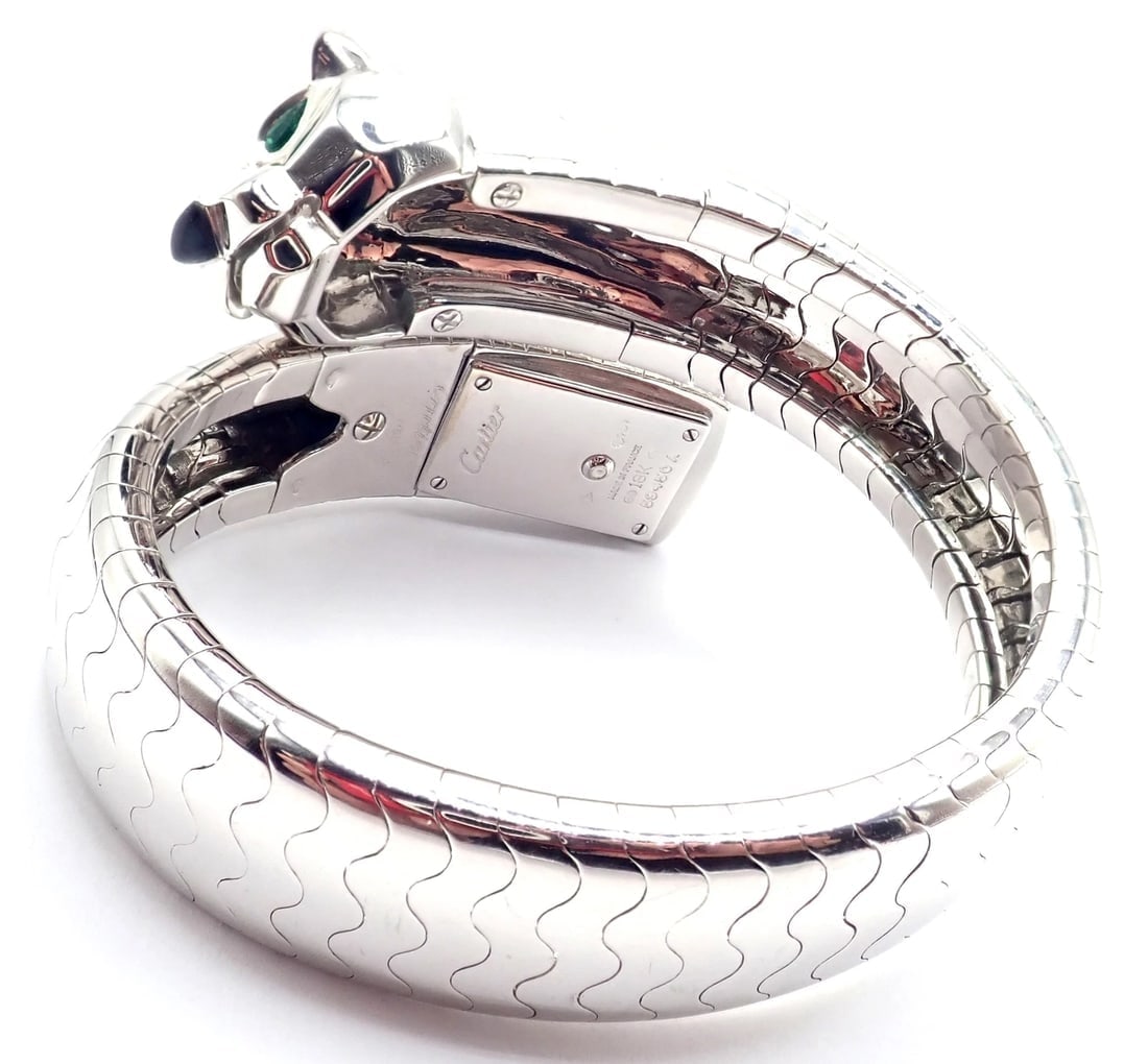Cartier Panther Panthere 18k White Gold Lakarda Bangle Bracelet Watch Paper - 9