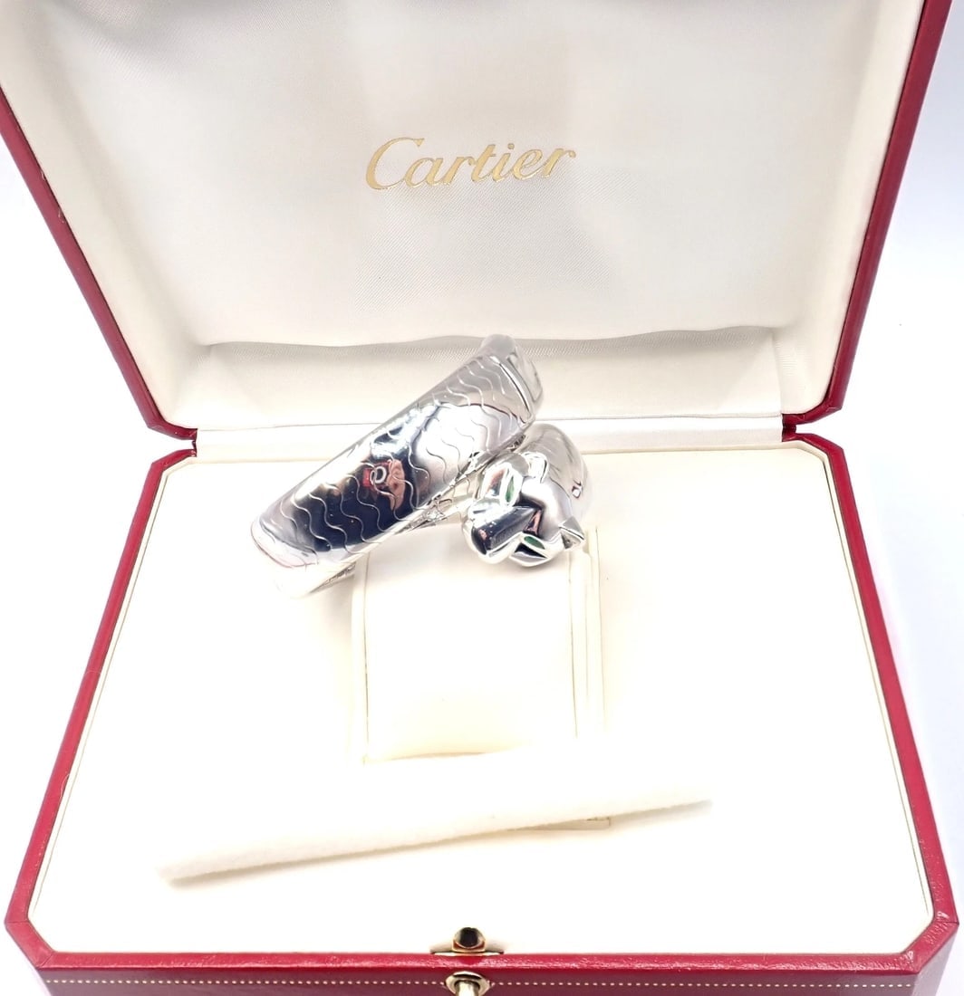 Cartier Panther Panthere 18k White Gold Lakarda Bangle Bracelet Watch Paper - 12