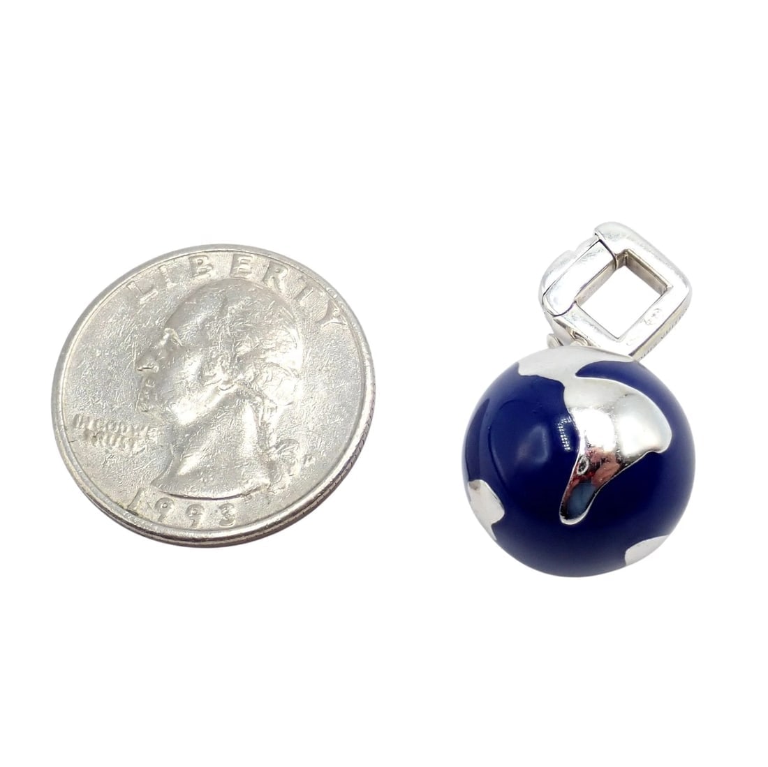 Vintage Louis Vuitton 18k White Gold Enamel Globe World Diamond Charm Pendant - 3