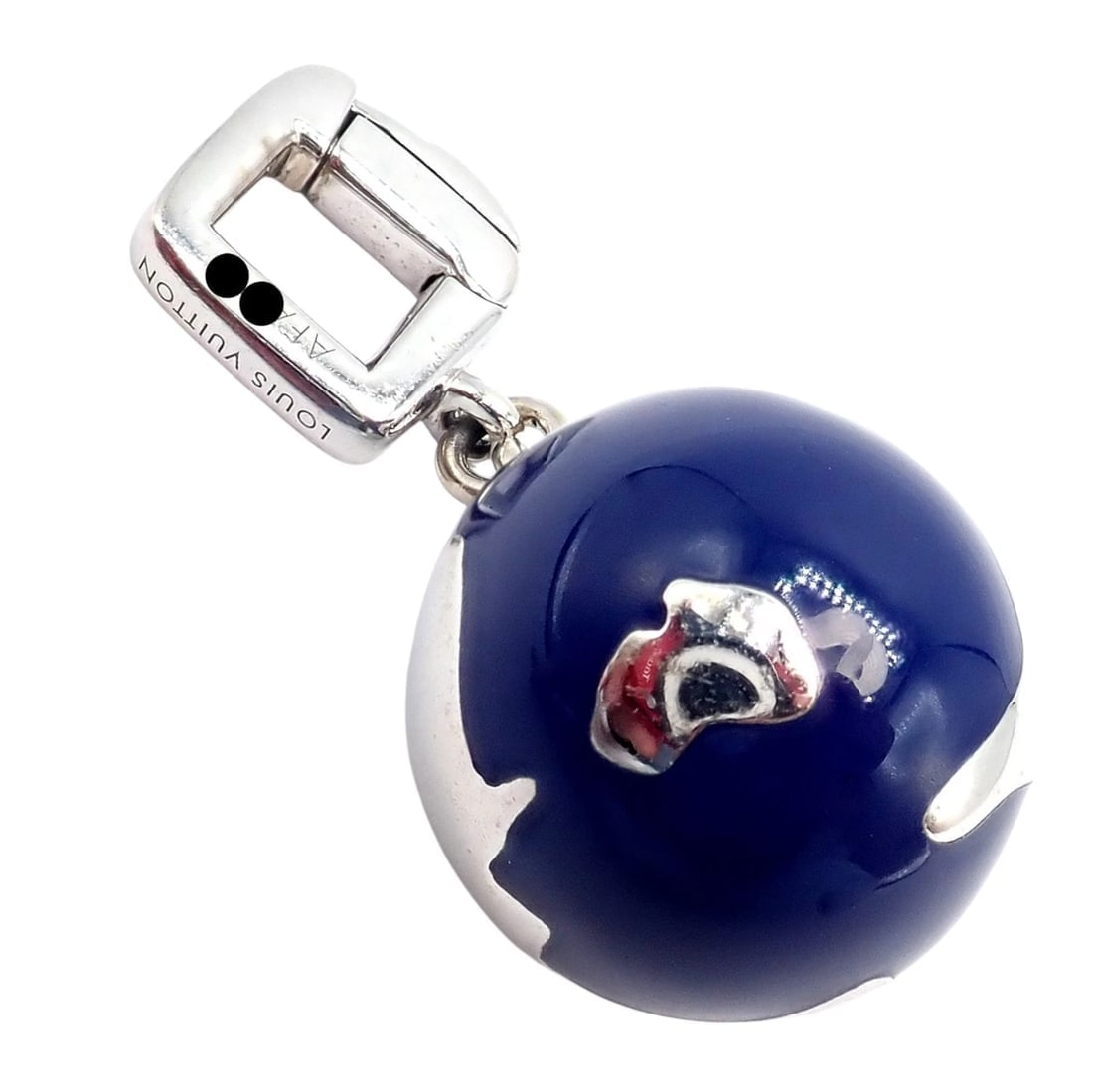 Vintage Louis Vuitton 18k White Gold Enamel Globe World Diamond Charm Pendant - 4