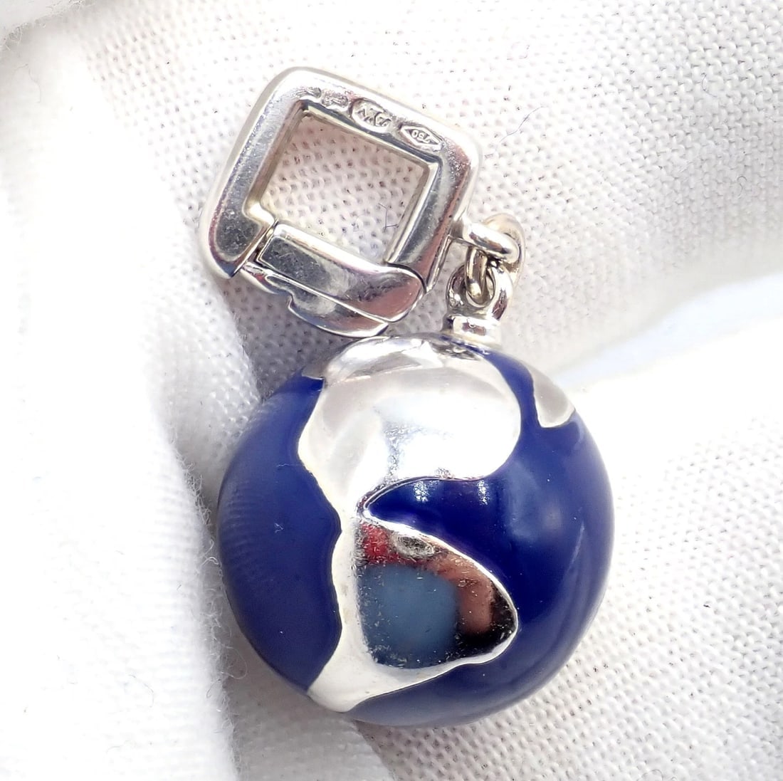Vintage Louis Vuitton 18k White Gold Enamel Globe World Diamond Charm Pendant - 7