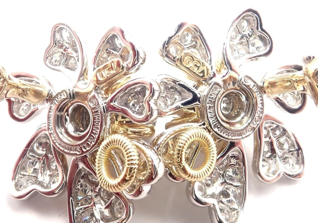 Tiffany & Co Schlumberger Cones And Petals 18k Gold Platinum Diamond Earrings - 11