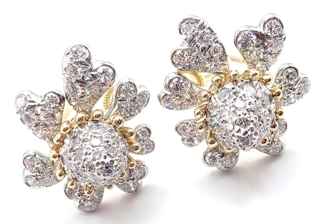 Tiffany & Co Schlumberger Cones And Petals 18k Gold Platinum Diamond Earrings - 12