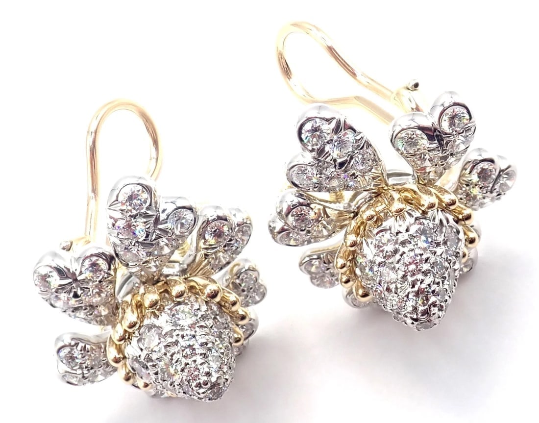 Tiffany & Co Schlumberger Cones And Petals 18k Gold Platinum Diamond Earrings - 13