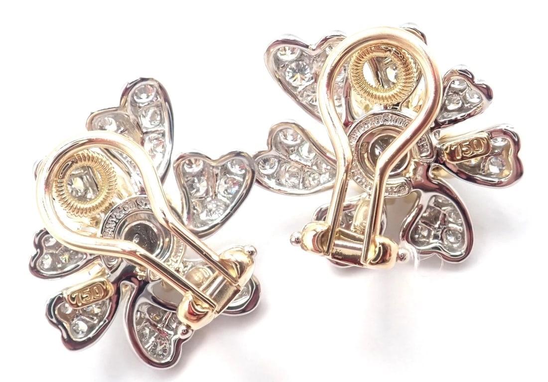 Tiffany & Co Schlumberger Cones And Petals 18k Gold Platinum Diamond Earrings - 8