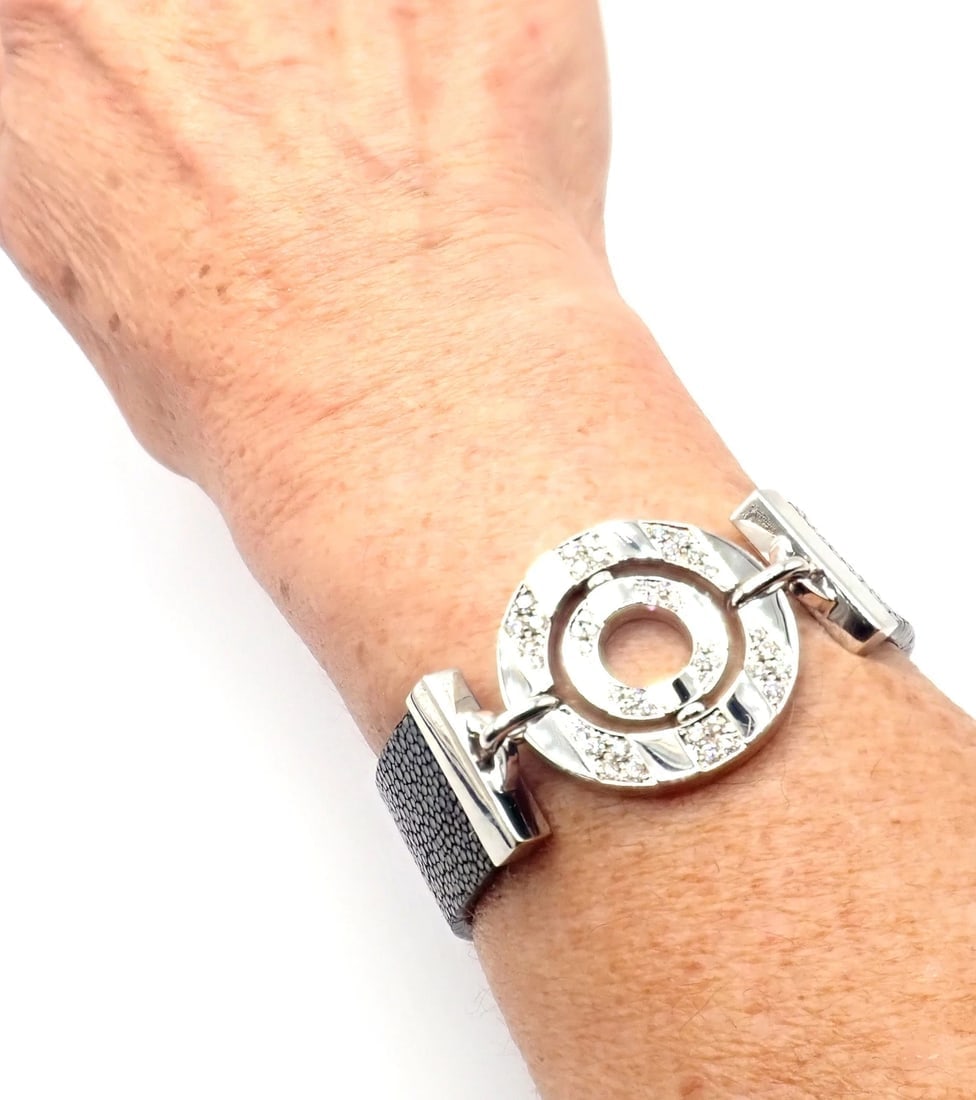 Authentic! Bvlgari Bulgari Astrale 18k White Gold Diamond Shagreen Bracelet - 3