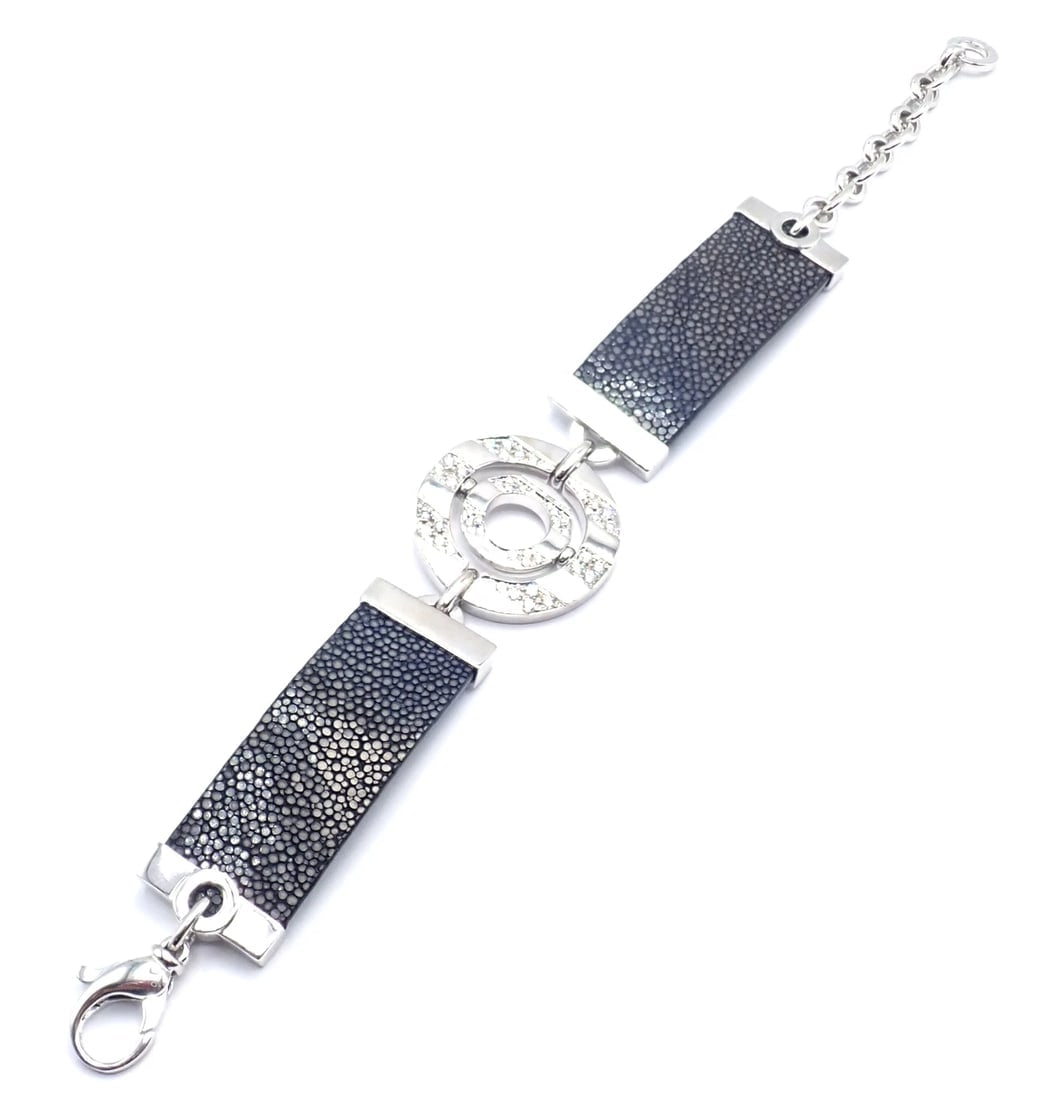 Authentic! Bvlgari Bulgari Astrale 18k White Gold Diamond Shagreen Bracelet - 8