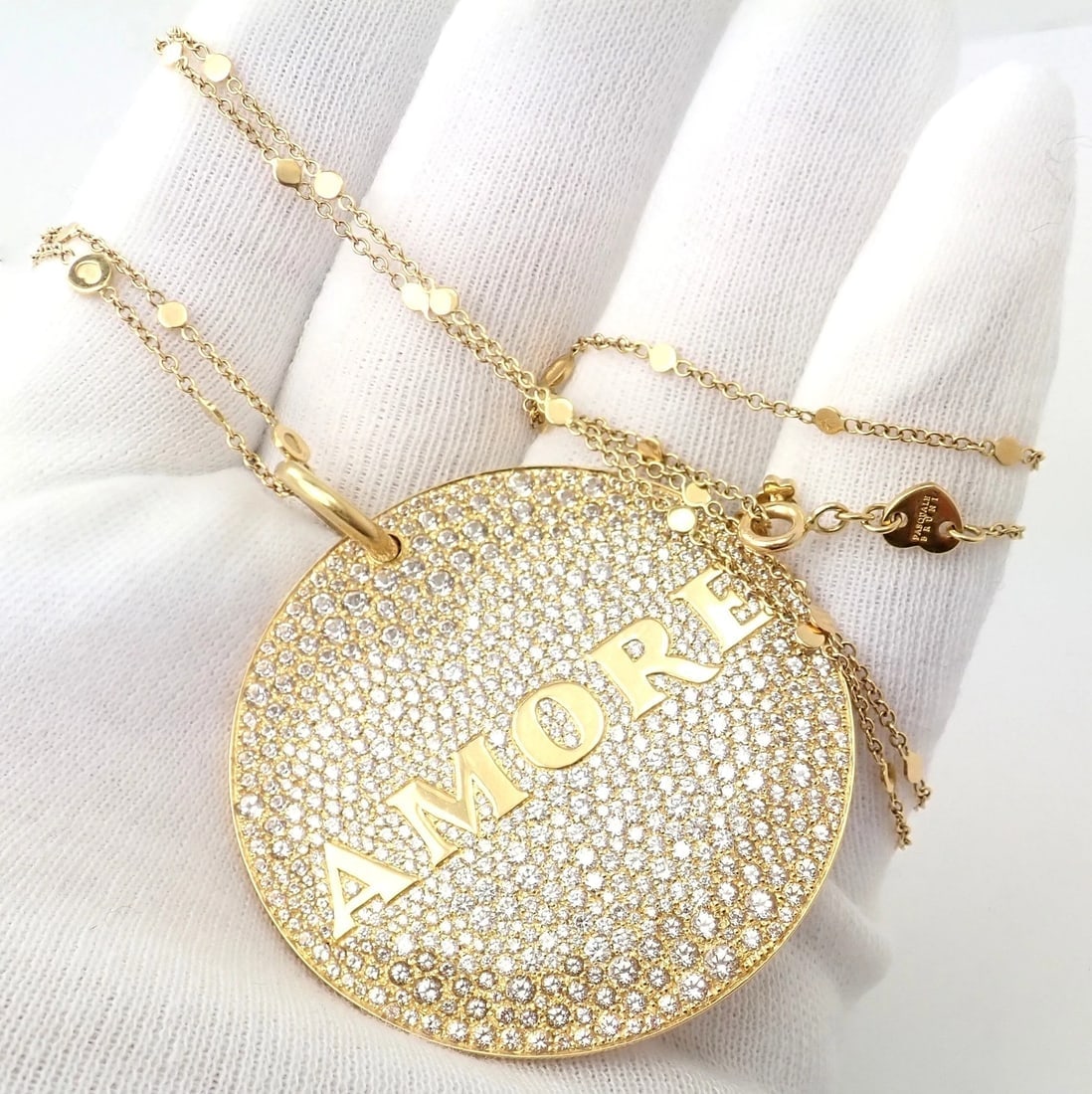 Pasquale Bruni 18k Yellow Gold Extra Large Diamond + Sapp Amore Pendant Necklace - 11