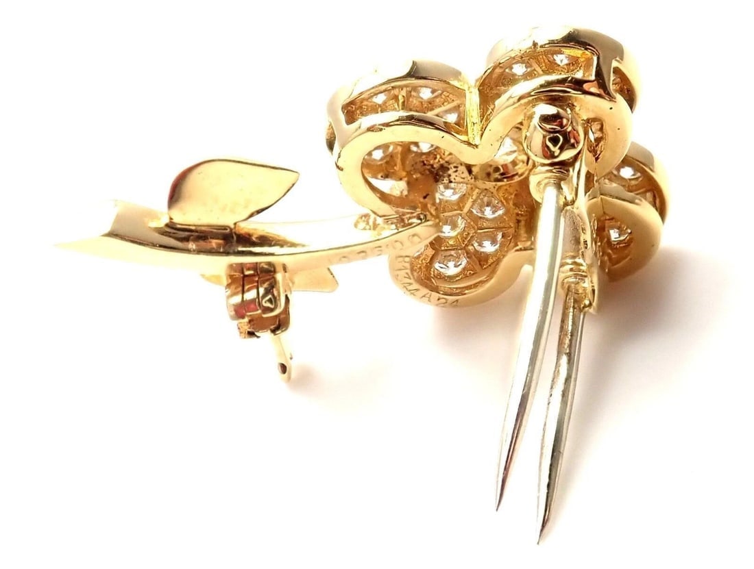 Rare! Authentic Van Cleef & Arpels Diamond 18k Yellow Gold Flower Pin Brooch - 4