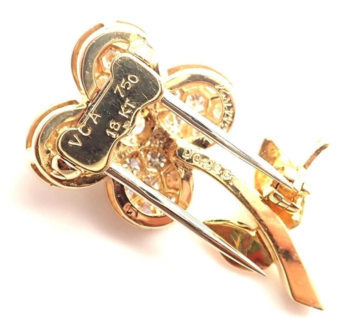 Rare! Authentic Van Cleef & Arpels Diamond 18k Yellow Gold Flower Pin Brooch - 5