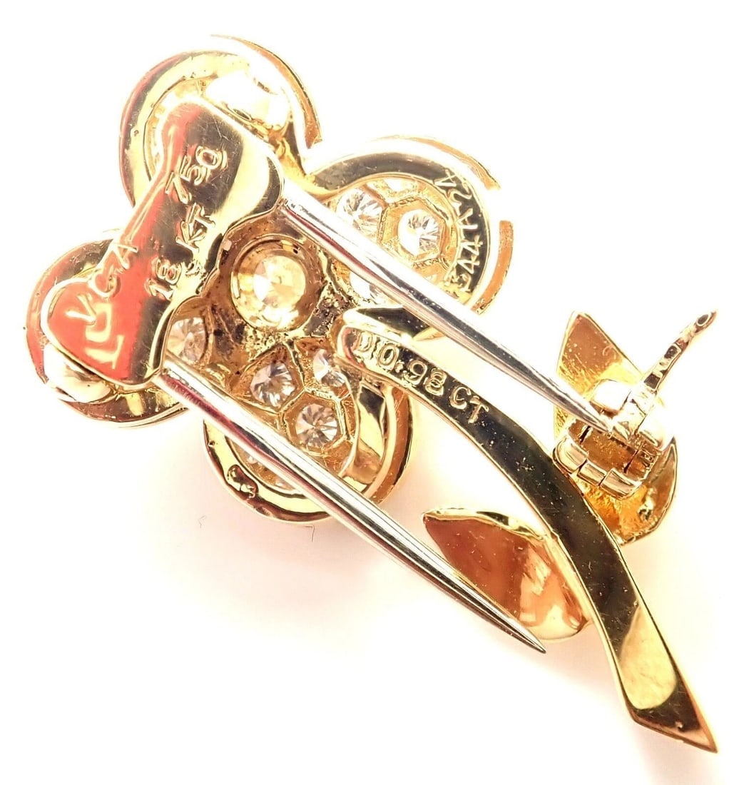 Rare! Authentic Van Cleef & Arpels Diamond 18k Yellow Gold Flower Pin Brooch - 8