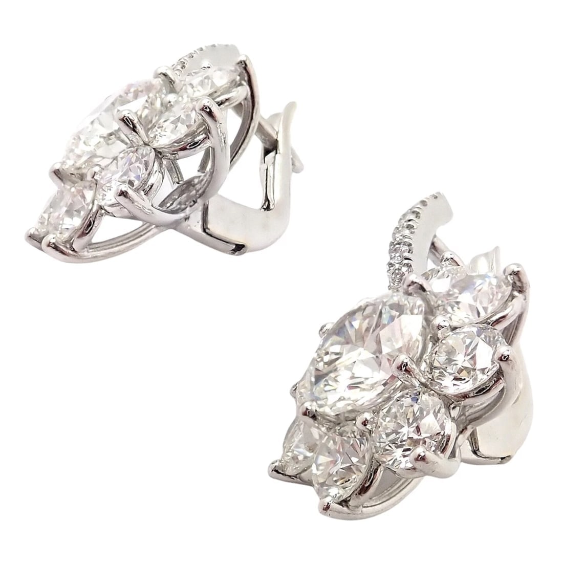 Authentic! T Foster & Co Platinum Flower 4.84ctw Diamond Stud Halo Earrings GIA - 9
