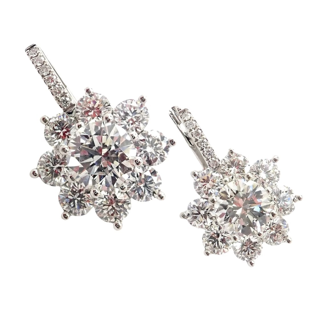 Authentic! T Foster & Co Platinum Flower 4.84ctw Diamond Stud Halo Earrings GIA - 10