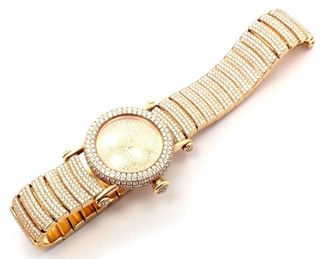 Authentic! Cartier Diabolo Pave 15ct Diamond 18k Yellow Gold Quartz Watch 1450 - 9