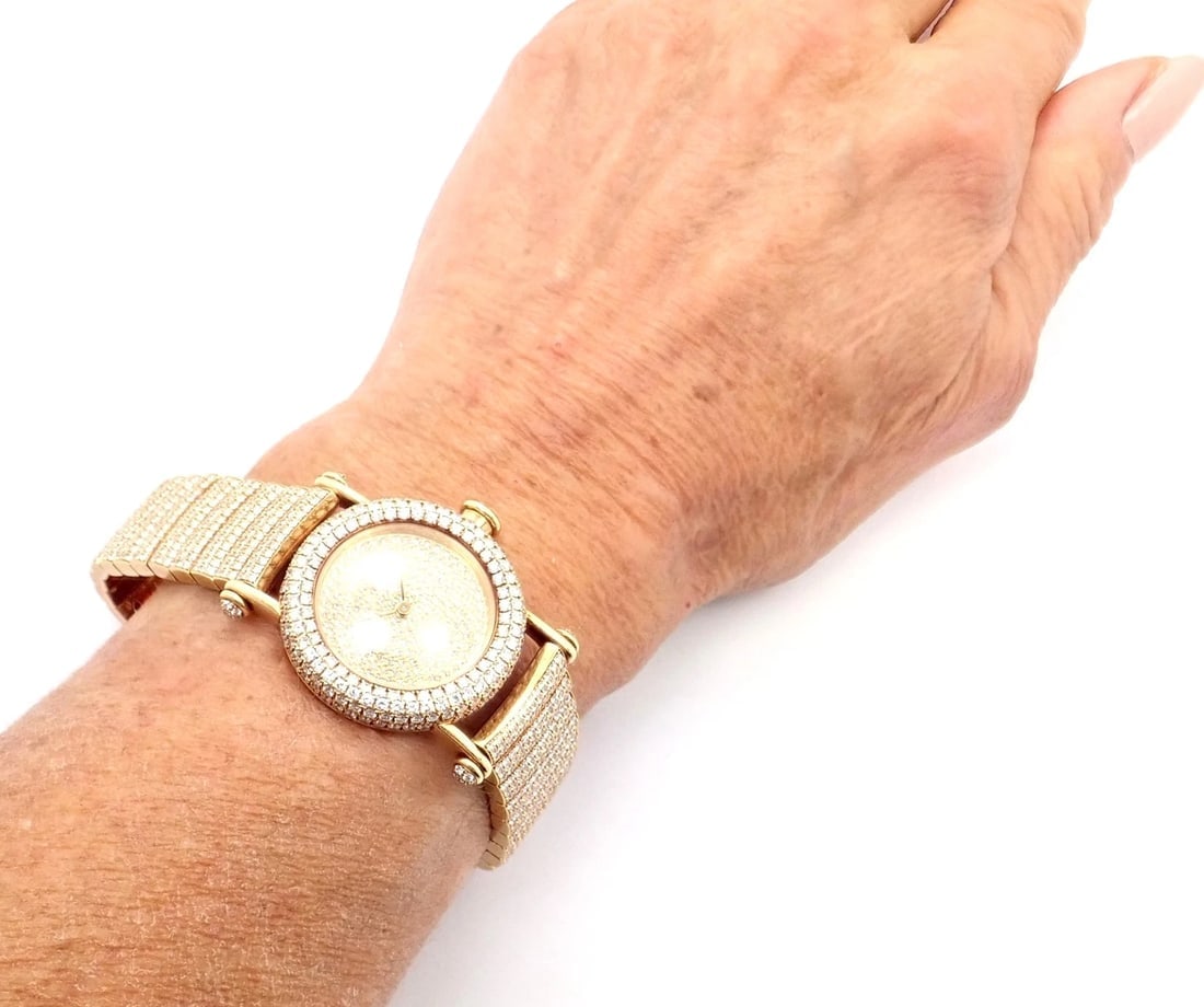 Authentic! Cartier Diabolo Pave 15ct Diamond 18k Yellow Gold Quartz Watch 1450 - 11