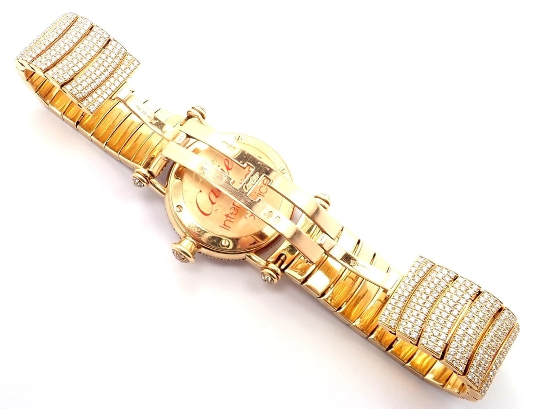 Authentic! Cartier Diabolo Pave 15ct Diamond 18k Yellow Gold Quartz Watch 1450 - 7
