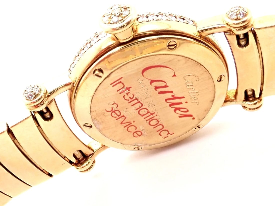 Authentic! Cartier Diabolo Pave 15ct Diamond 18k Yellow Gold Quartz Watch 1450 - 8