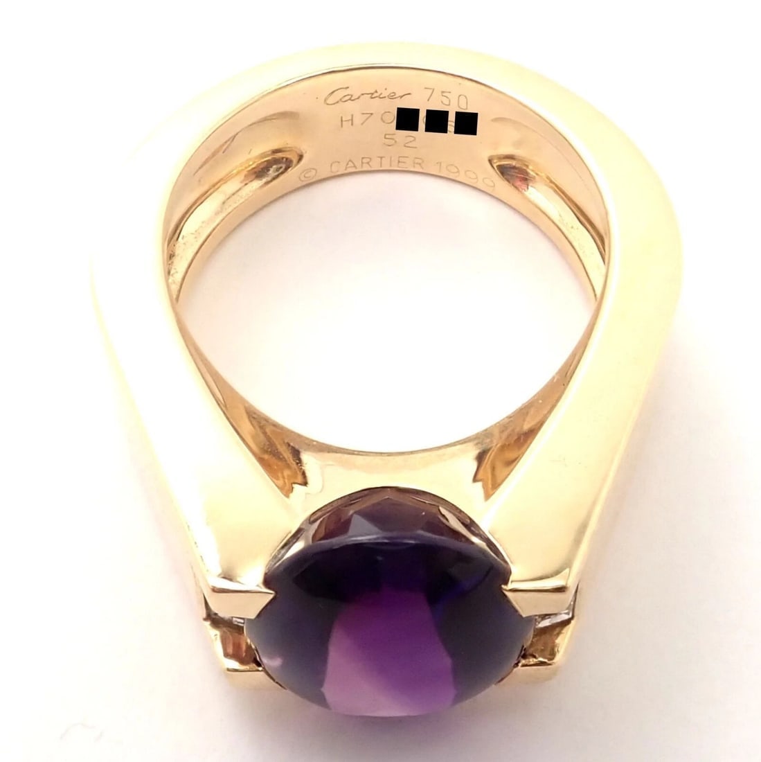 Authentic! Cartier Tankissi 18k Yellow Gold Diamond Large Amethyst Ring Paper - 9