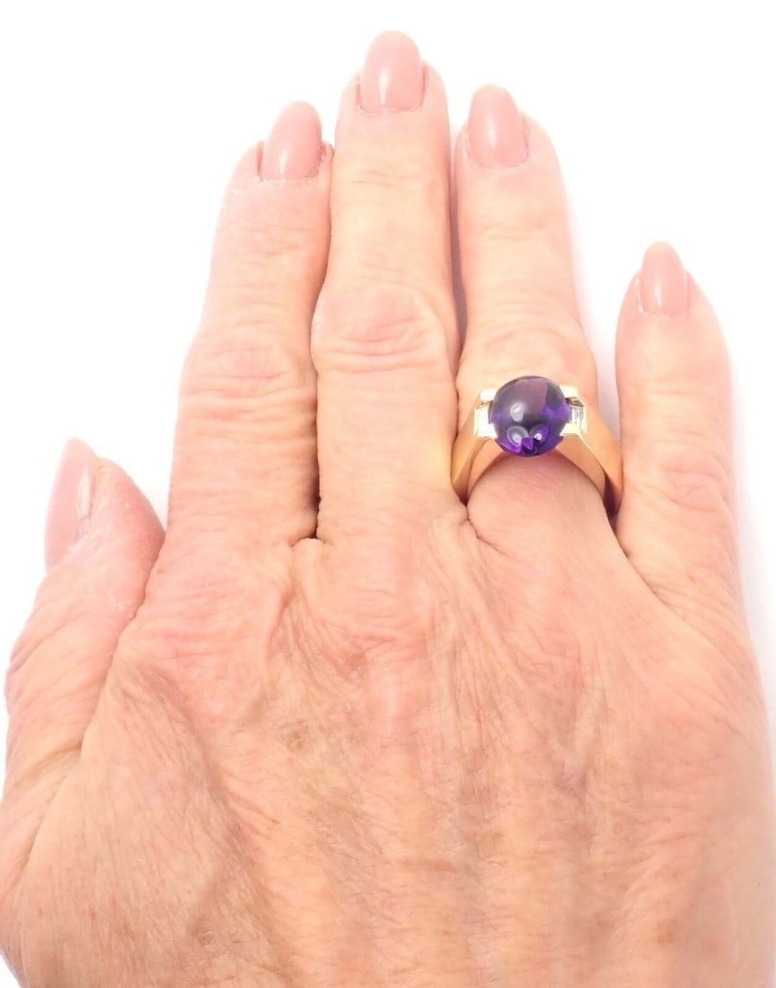 Authentic! Cartier Tankissi 18k Yellow Gold Diamond Large Amethyst Ring Paper - 10