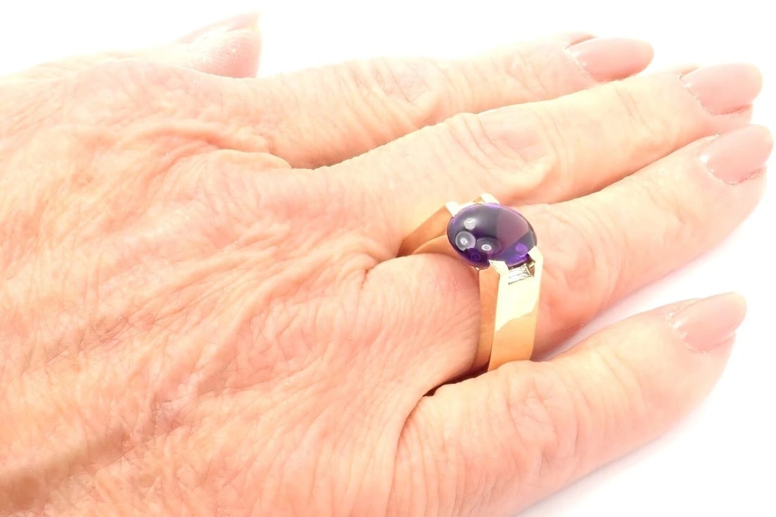 Authentic! Cartier Tankissi 18k Yellow Gold Diamond Large Amethyst Ring Paper - 11