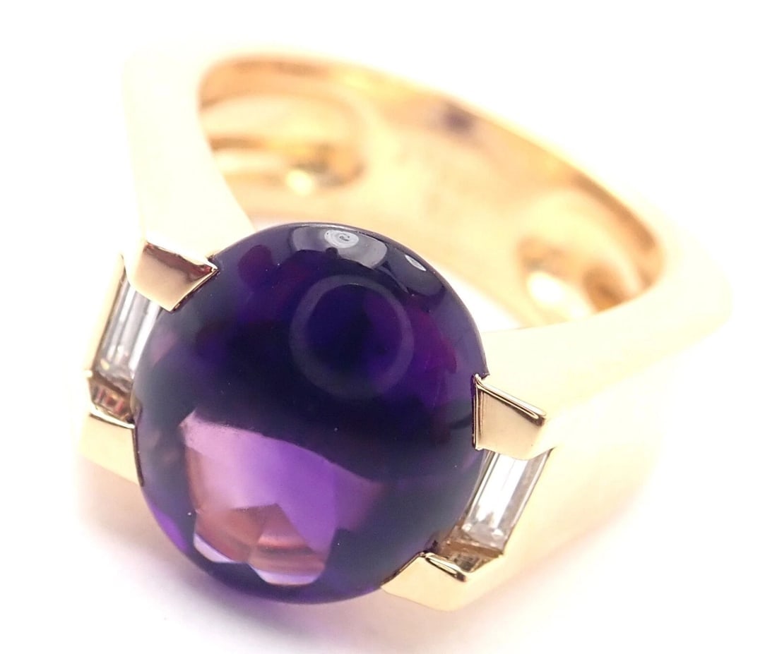 Authentic! Cartier Tankissi 18k Yellow Gold Diamond Large Amethyst Ring Paper: Authentic! Cartier Tankissi 18k Yellow Gold Diamond Large Amethyst Ring Paper About This Piece: About Cartier: The company has a long and distinguished history of serving royalty, as well as stars