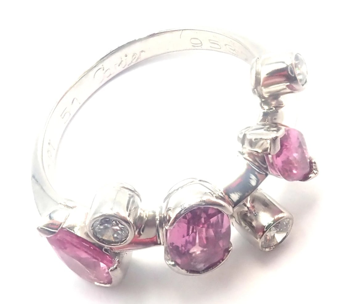 Authentic! Cartier Meli Melo Platinum Diamond Pink Sapphire Band Ring Cert. - 10