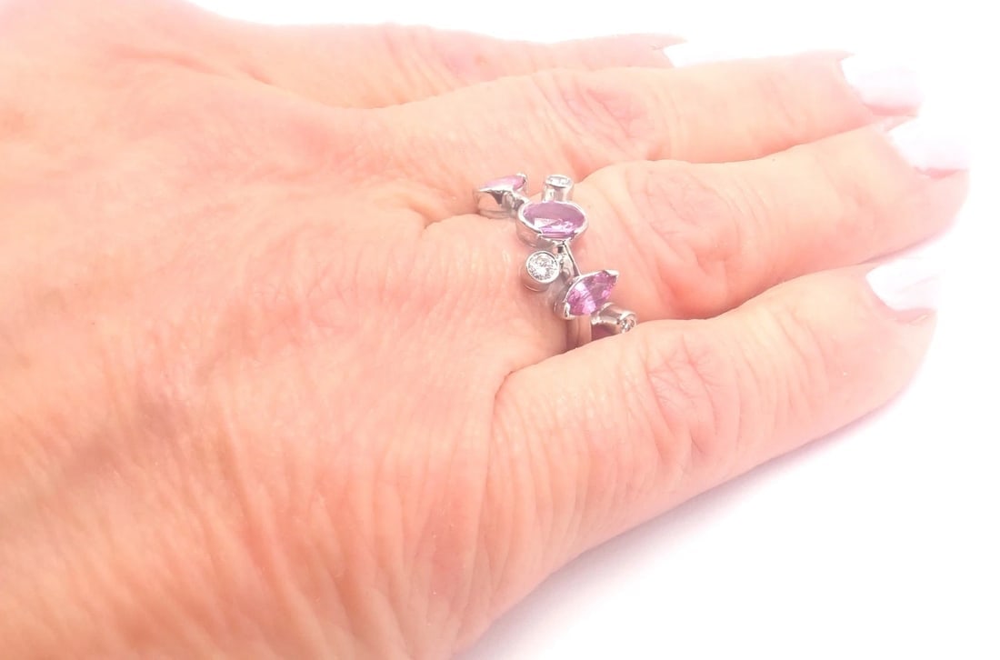 Authentic! Cartier Meli Melo Platinum Diamond Pink Sapphire Band Ring Cert. - 11