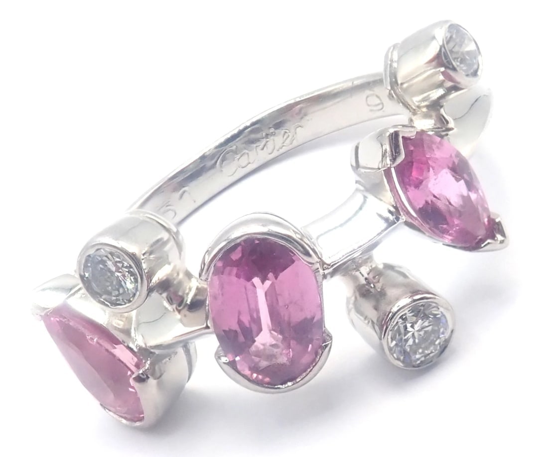 Authentic! Cartier Meli Melo Platinum Diamond Pink Sapphire Band Ring Cert. - 12