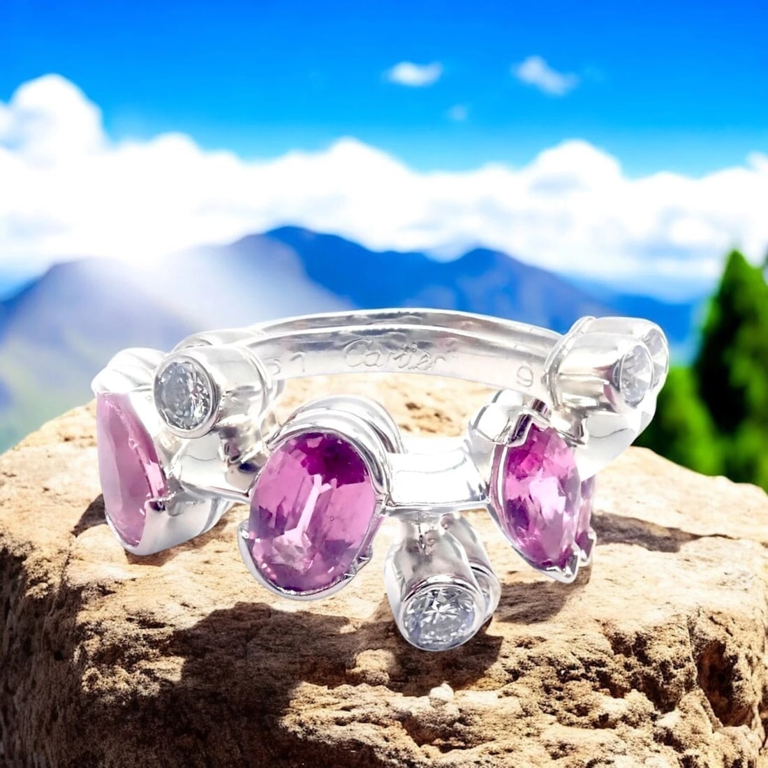 Authentic! Cartier Meli Melo Platinum Diamond Pink Sapphire Band Ring Cert. - 2