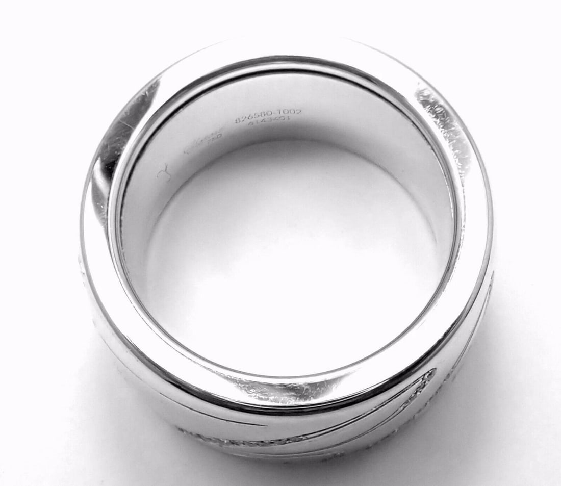 Chopard Chopardissimo 18k White Gold Diamond Signature Band Ring Size 6 Cert - 10