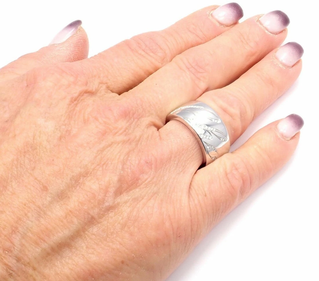 Chopard Chopardissimo 18k White Gold Diamond Signature Band Ring Size 6 Cert - 7