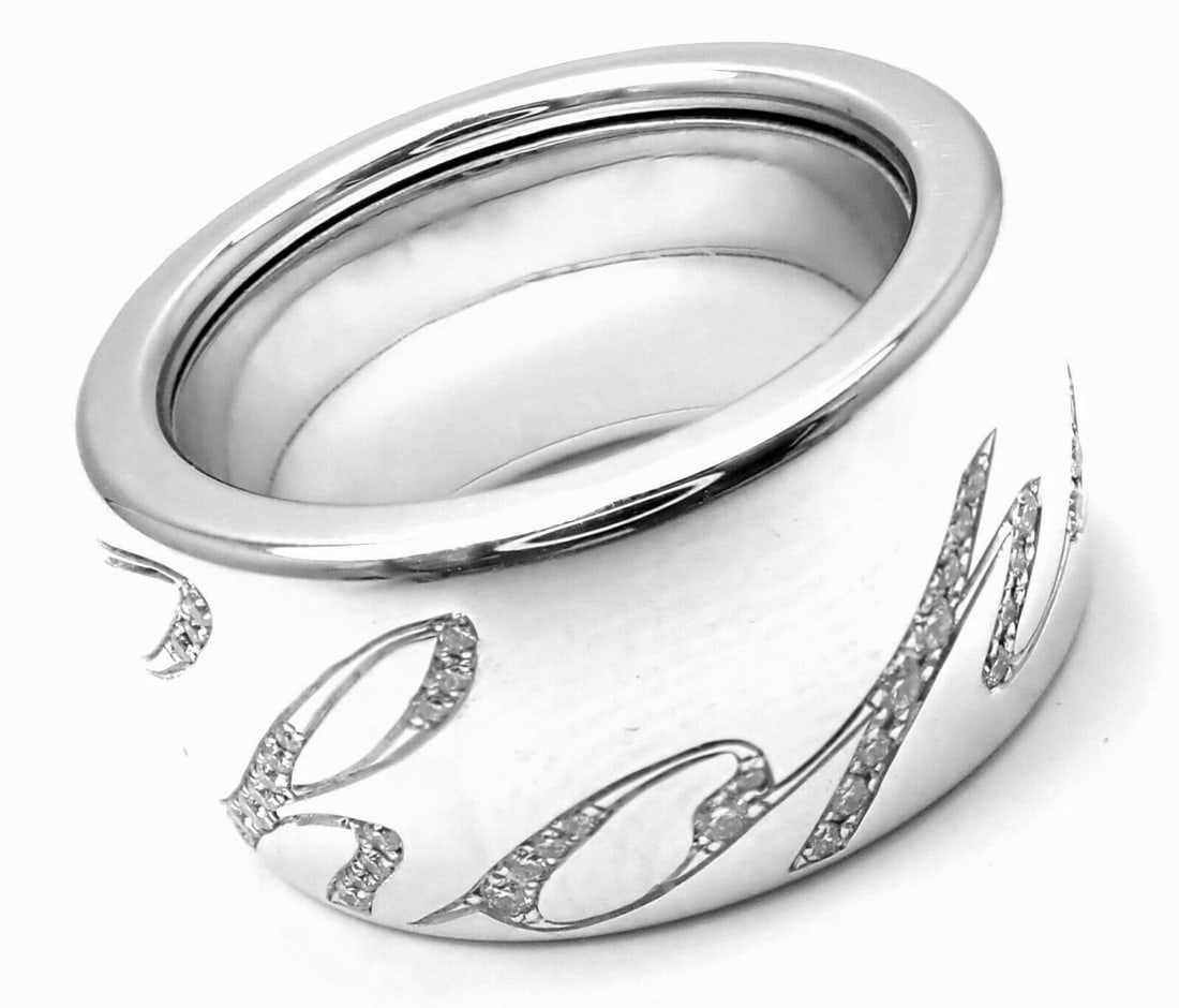 Chopard Chopardissimo 18k White Gold Diamond Signature Band Ring Size 6 Cert - 8