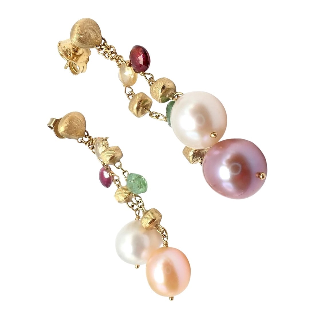 Authentic! Marco Bicego 18k Yellow Gold Paradise Multicolor Gems Pearl Earrings: Authentic! Marco Bicego 18k Yellow Gold Paradise Multicolor Gems Pearl Earrings About This Piece: The Marco Bicego Paradise earrings are a vibrant celebration of luxury, crafted from 18k yellow gold.