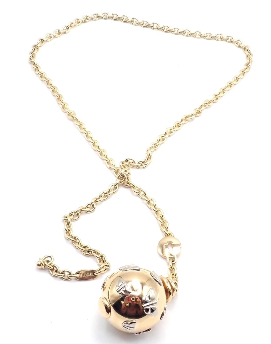 Authentic! Bulgari Bvlgari 18k Yellow Gold Butterfly Globe Pendant Link Chain - 10