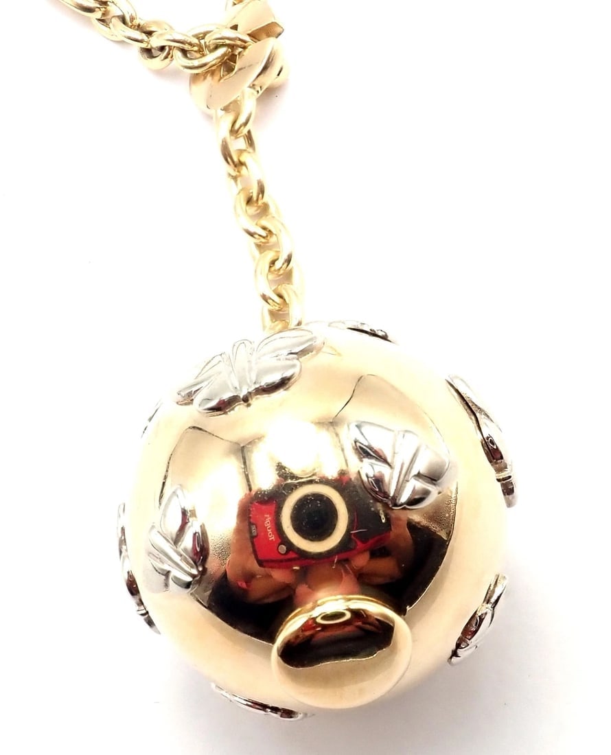 Authentic! Bulgari Bvlgari 18k Yellow Gold Butterfly Globe Pendant Link Chain - 6