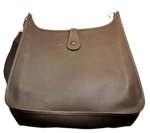 Authentic! Hermes Evelyne Chocolate Brown Epsom Leather GM Handbag Purse - 5