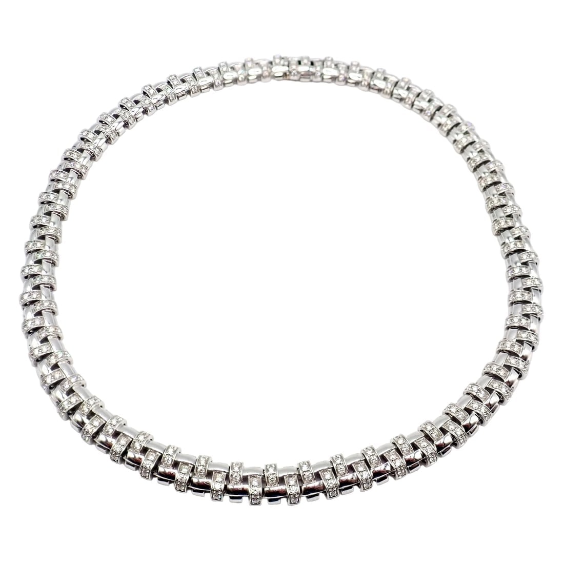 Authentic! Tiffany & Co Vannerie 18k White Gold Basket Weave Diamond Necklace - 15
