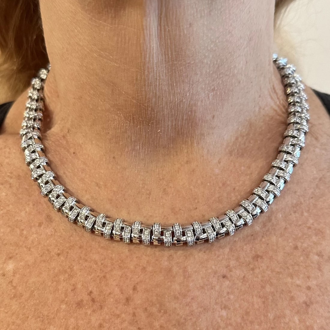 Authentic! Tiffany & Co Vannerie 18k White Gold Basket Weave Diamond Necklace - 4