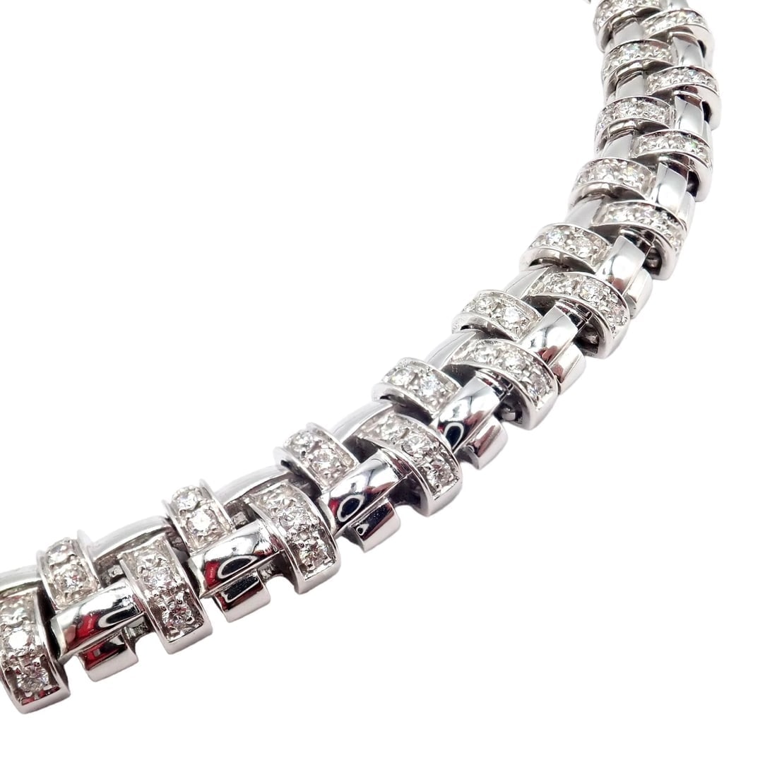 Authentic! Tiffany & Co Vannerie 18k White Gold Basket Weave Diamond Necklace - 8