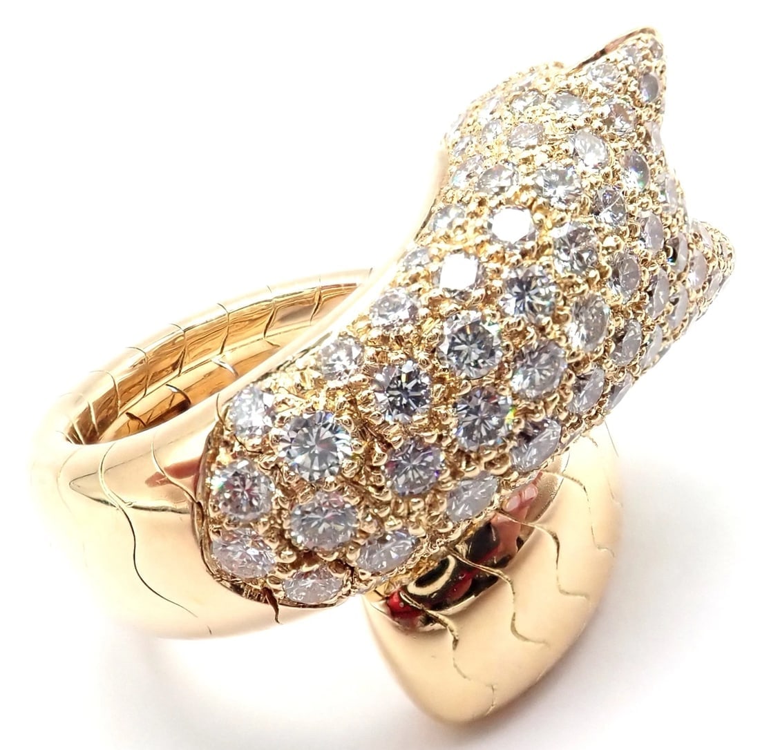 Authentic! Cartier Panther 18k Yellow Gold Diamond Emerald Onyx Band Ring - 6
