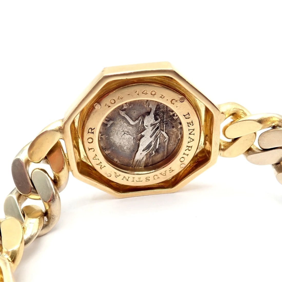 Rare! Bvlgari Bulgari 18k Gold Diamond Monete Antique Large Coin Link Bracelet - 5