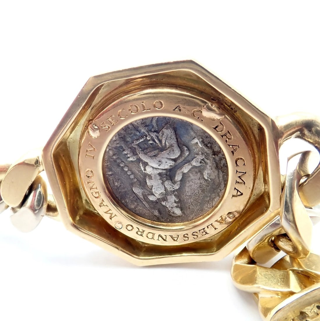Rare! Bvlgari Bulgari 18k Gold Diamond Monete Antique Large Coin Link Bracelet - 6