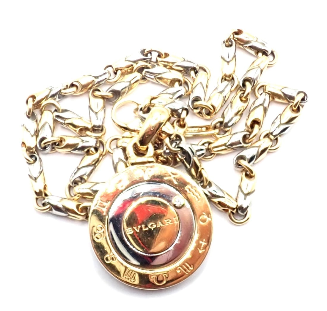 Authentic! Bulgari Bvlgari 18k Yellow Gold Steel Diamond Zodiac Pendant Necklace - 4