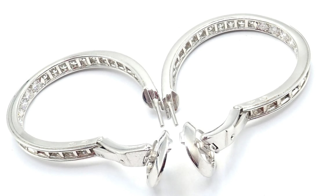 Authentic! Van Cleef & Arpels 18k White Gold Diamond Large Hoop Earrings - 13