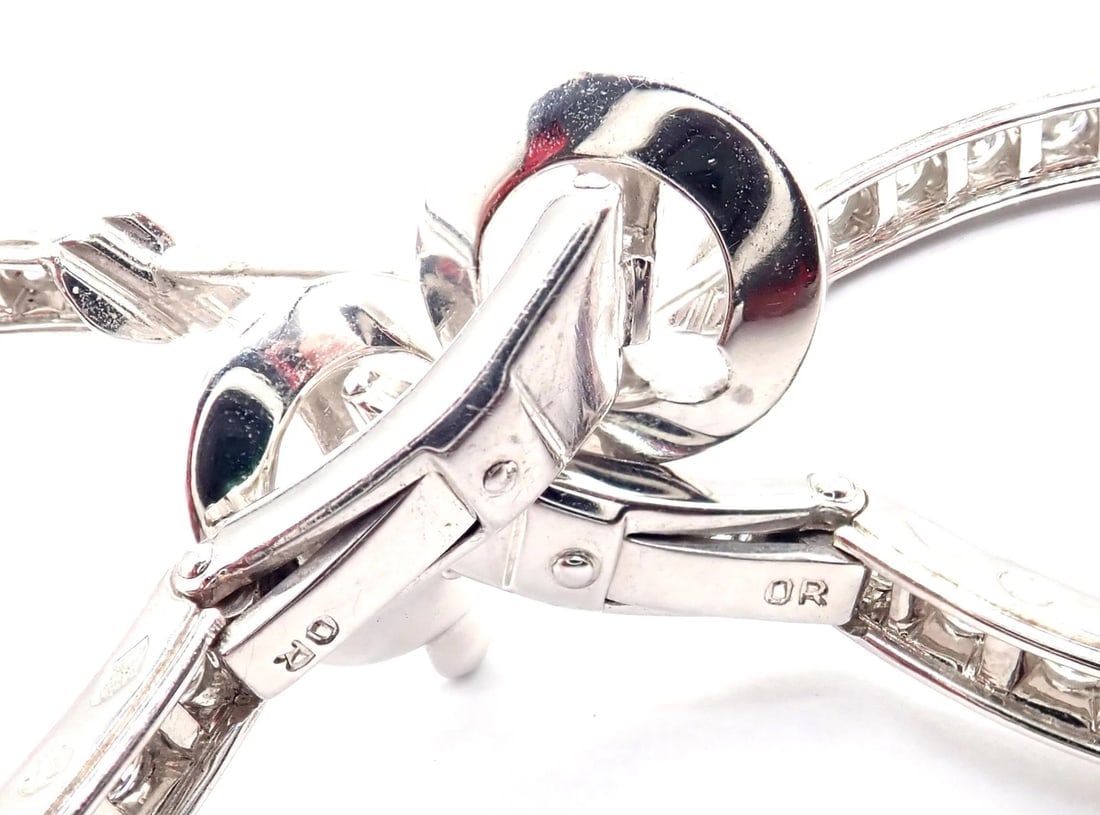 Authentic! Van Cleef & Arpels 18k White Gold Diamond Large Hoop Earrings - 14