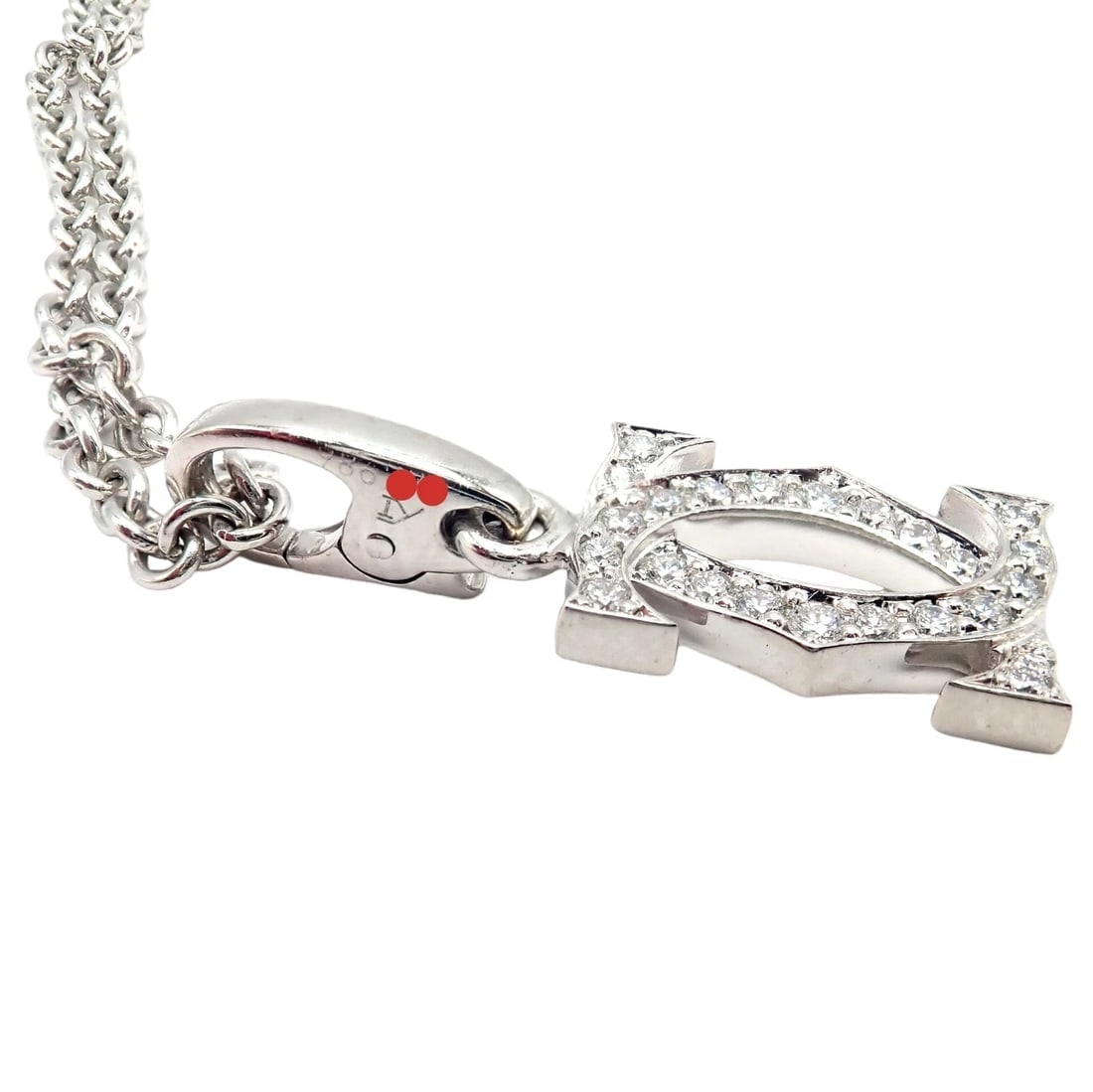Authentic! Cartier Double C 18k White Gold Diamond Pendant Necklace - 8