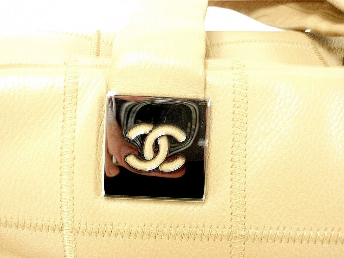 AUTHENTIC 2004 CHANEL LAX SQUARE STITCH CAFE o'LAIT SOFT CAVIAR LEATHER HANDBAG - 12