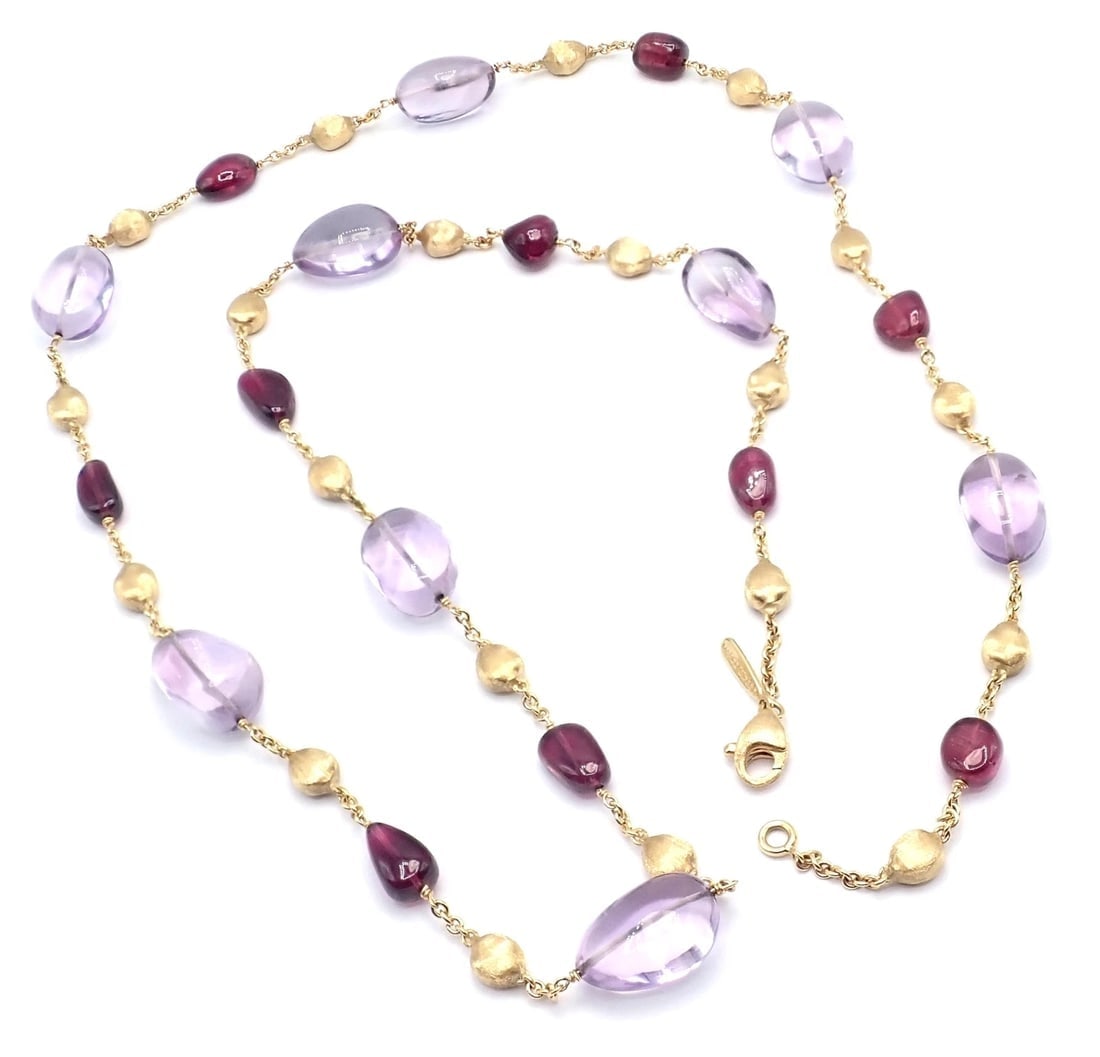 Authentic! Marco Bicego 18k Yellow Gold Amethyst Rhodolite Garnet 31" Necklace - 9
