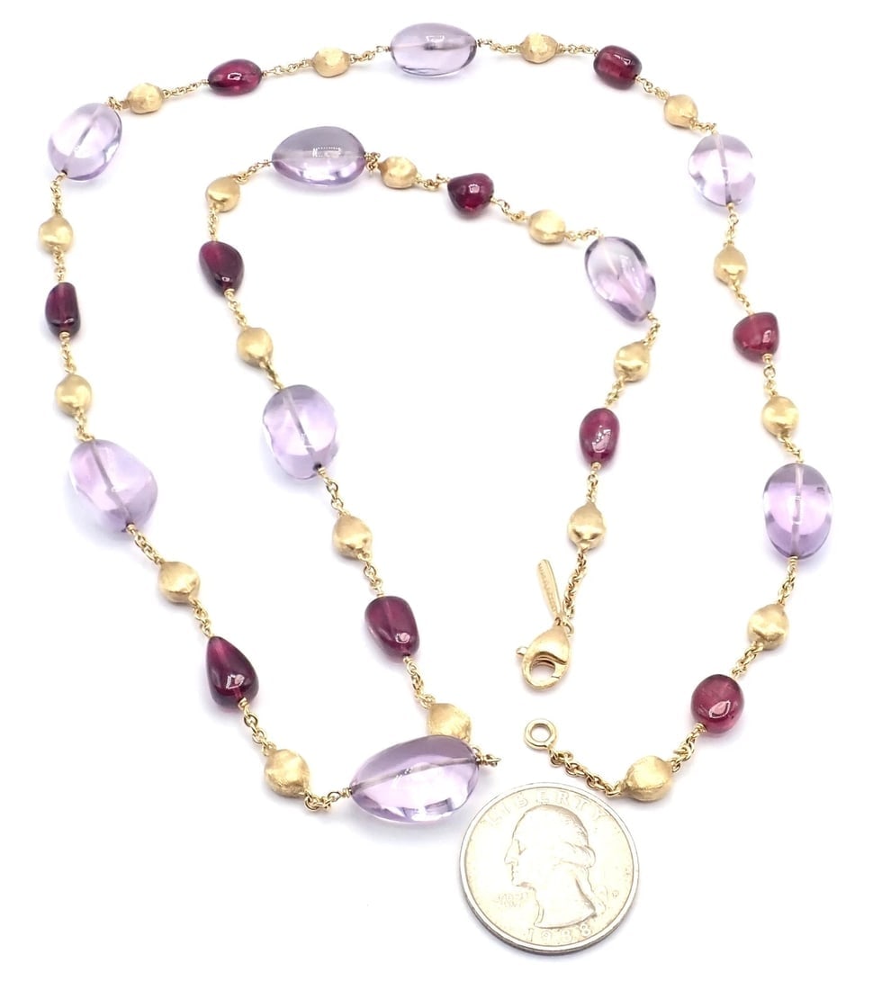 Authentic! Marco Bicego 18k Yellow Gold Amethyst Rhodolite Garnet 31" Necklace - 10