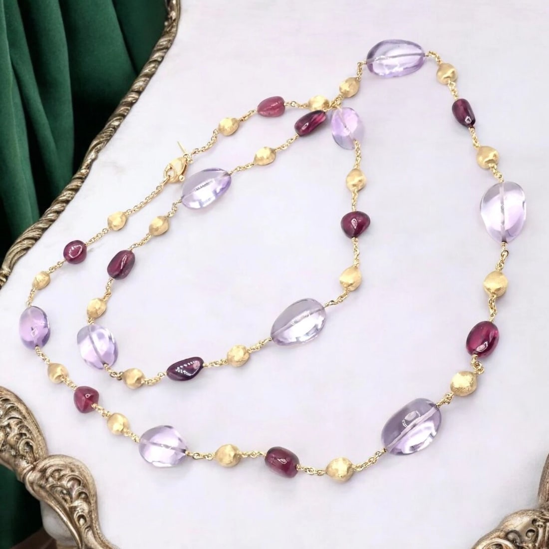 Authentic! Marco Bicego 18k Yellow Gold Amethyst Rhodolite Garnet 31" Necklace - 3
